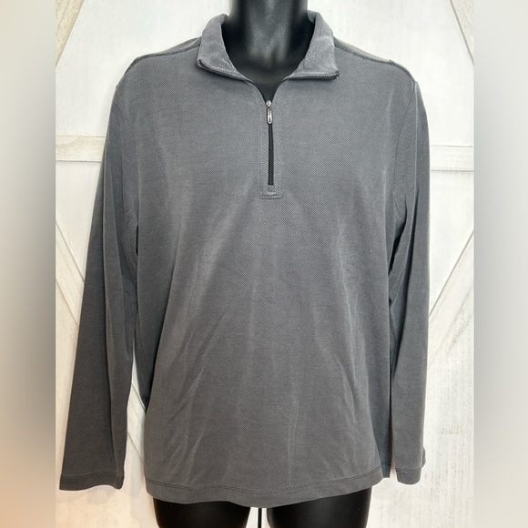 Tommy Bahama Men’s Quar-Zip  Gray Herringbone Stripe Marlin Logo Size M 0008 - Picture 1 of 5